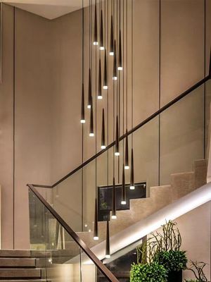 Treppe Dreh-Kronleuchter Tapered Schwarz LED Loft Wohnung Tube-Kronleuchter Long-Kronleuchter