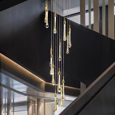 Moderne einfache Kristall Wasser Tropfen Treppenhaus Kronleuchter 3200-6500K Drei Farben Licht für Duplex Hotel Restaurant Villa