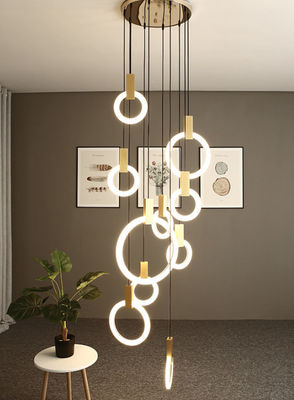 Treppenloft Apartment Duplex Kronleuchter Licht mit moderner einfacher Auswahl für Villa Ring Lange Kronleuchter 10KG Gold/Custom Design