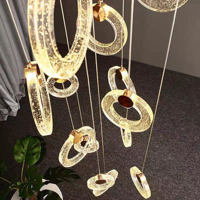 Moderne Villa Wohnung Wohnzimmer Kristall Lange Treppe Anhängerlampe Mit Drei Farben Wechsellicht Und Einfaches Licht Luxusring