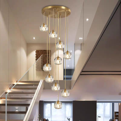 15 KG Kristall Fußball Alles Kupfer Kristall Licht Luxus Wohnzimmer Wohnung Villa Wohnzimmer Drehsteig Treppe Lange Anhängerlampe