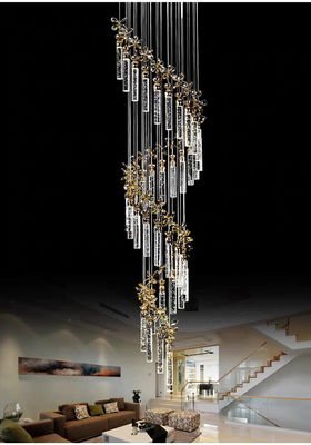Neue Blasenwohnzimmer Kristallsäule LED-Licht Luxus einfache lange Hängeleuchte Villa Duplex Treppe drehbare Hochhaus
