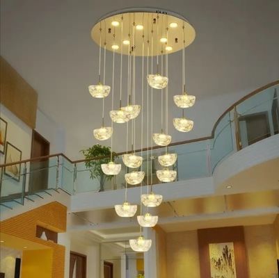Duplex-Gebäude Wohnzimmerlampe kreative Ingot Kristall Villa Anhänger Licht Wendeltreppe langen Kronleuchter
