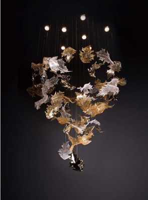 Klares Amber Art Glas Blätter Kronleuchter Dekor Lobby Große Foyer Großes Hotel Kronleuchter Ahornblätter Kronleuchter Dekoration