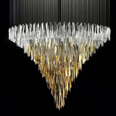 Moderne Dreiecks-Kronleuchter Gold-weiß-transparentes Glas-Kronleuchter Licht Luxus-großer Kronleuchter nicht-standardmäßige kundenspezifische Lampe