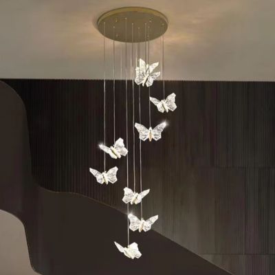 Moderne einfache Acryl-transparente Schmetterlings-Hängeleuchte Minimalistische Mehrköpfige Hängendesign für Schlafzimmer