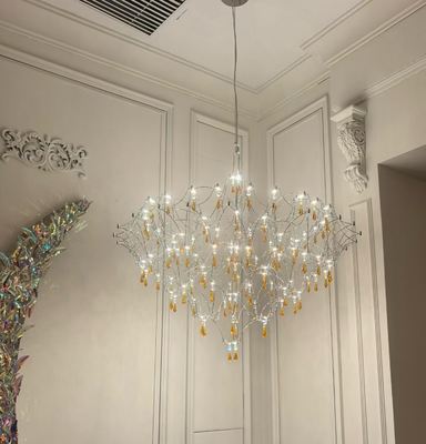LED Crystal Raindrop Chandelier for Hotel Lobby Large Living Room Decorative Hanging Lamp