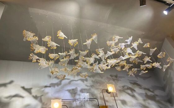 Custom Made Hotel Lobby Dekorativ Glas Anhänger Licht Moderne Led Decken Kronleuchter Beleuchtung Goldblatt Zubehör