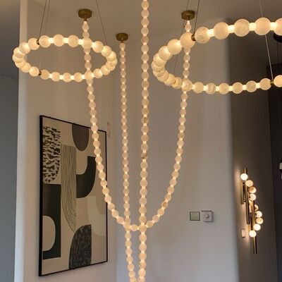 Lange Halskette Marmorperlen Anschluss Pendant Lampe Buddhistische Gebetsperlen Dekoration Duplex Treppe Großer Kronleuchter Licht