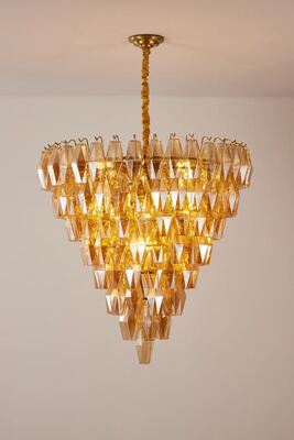 Glasleuchter Metall Bernstein Diamant Glas Postmodern Art Deco Luxus Wohn Esszimmer Villa Hotel Projekt Wasserfalllampe