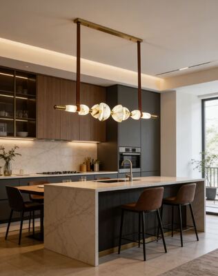 Nordic Light Luxus Designer Lange Messing Alabaster Kronleuchter Restaurant Insel Bar Teeruim Studio Kreative Lampe