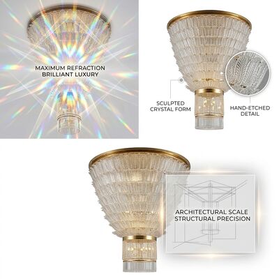 Custom Spanish Marble Column Waterfall Crystal Large Chandelier Gold Finish Luxury Hotel Project Lighting