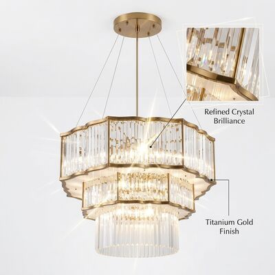 Glass Drum Foyer Chandelier Titanium Gold Hotel Villa Entrance Warm Luxury Pendant Light Fixture