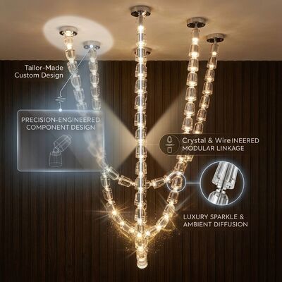 Große Foyer-Kristallband-Pendelleuchten, europäischer kundenspezifischer Kronleuchter, LED, 220 V–240 V, 100 W–300 W, gebürstet, zum Aufhängen