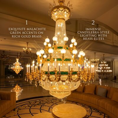 Copper Malachite Large Chandelier Lighting Fixture For High Ceiling Foyer Banquet Hall